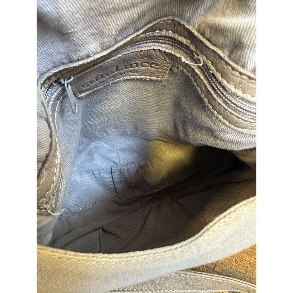 Sundance Leather Saddle Bag Crossbody Purse Taupe Made in Italy Boho Rounded - Picture 14 of 16